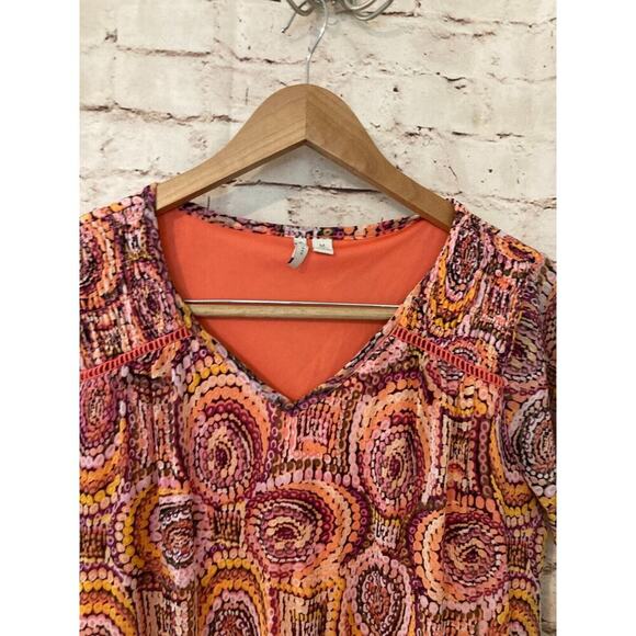 Cato Shirt Womens Medium Pink Swirl Print Mesh Lined Boho Flowy Short Sleeve - Picture 4 of 12